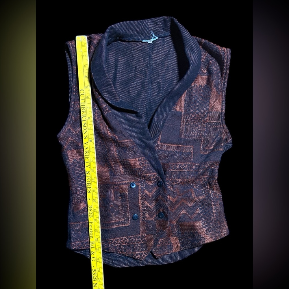 80’s Collared Black and Bronze Sleeveless Vest - Picture 8 of 10
